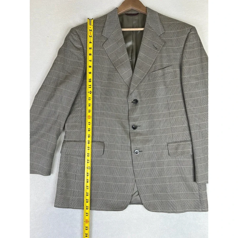 Hart Schaffner Marx Blazer Men's 42R Beige Plaid Check 3 Button Suit Jacket Wool